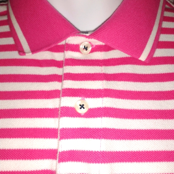 Nautica pink and white striped short sleeve polo style shirt. Size large - Picture 3 of 7